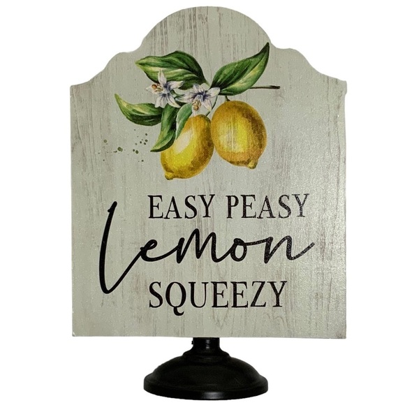 Lemon Decorative Pedestal Freestanding Sign Plaque Script Phrase Wood Metal - Picture 1 of 14